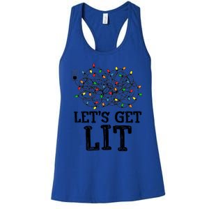 Messy Christmas Lights LetS Get Lit Funny Xmas Pajamas Cool Gift Women's Racerback Tank