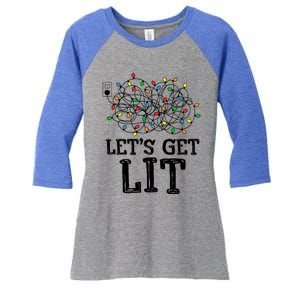 Messy Christmas Lights LetS Get Lit Funny Xmas Pajamas Cool Gift Women's Tri-Blend 3/4-Sleeve Raglan Shirt