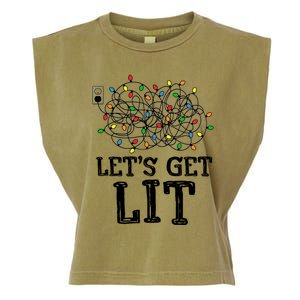 Messy Christmas Lights LetS Get Lit Funny Xmas Pajamas Cool Gift Garment-Dyed Women's Muscle Tee