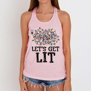 Messy Christmas Lights LetS Get Lit Funny Xmas Pajamas Cool Gift Women's Knotted Racerback Tank