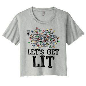 Messy Christmas Lights LetS Get Lit Funny Xmas Pajamas Cool Gift Women's Crop Top Tee