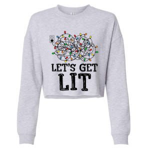 Messy Christmas Lights LetS Get Lit Funny Xmas Pajamas Cool Gift Cropped Pullover Crew