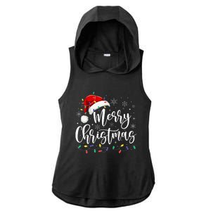 Merry Christmas Lights Red Santa Hat Xmas Family Ladies PosiCharge Tri-Blend Wicking Draft Hoodie Tank