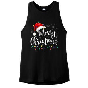 Merry Christmas Lights Red Santa Hat Xmas Family Ladies PosiCharge Tri-Blend Wicking Tank