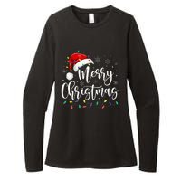 Merry Christmas Lights Red Santa Hat Xmas Family Womens CVC Long Sleeve Shirt