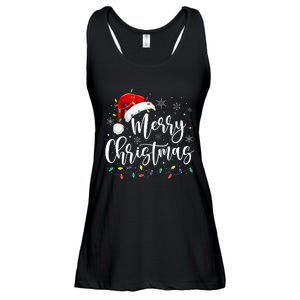 Merry Christmas Lights Red Santa Hat Xmas Family Ladies Essential Flowy Tank