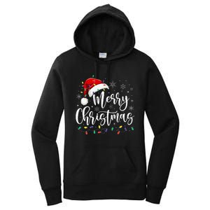 Merry Christmas Lights Red Santa Hat Xmas Family Women's Pullover Hoodie