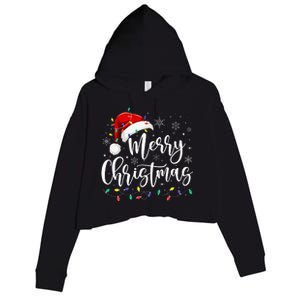 Merry Christmas Lights Red Santa Hat Xmas Family Crop Fleece Hoodie