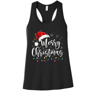 Merry Christmas Lights Red Santa Hat Xmas Family Women's Racerback Tank