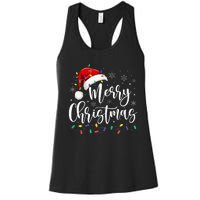 Merry Christmas Lights Red Santa Hat Xmas Family Women's Racerback Tank