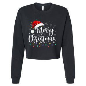 Merry Christmas Lights Red Santa Hat Xmas Family Cropped Pullover Crew