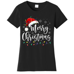 Merry Christmas Lights Red Santa Hat Xmas Family Women's T-Shirt