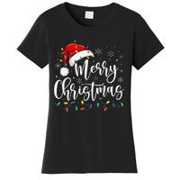 Merry Christmas Lights Red Santa Hat Xmas Family Women's T-Shirt