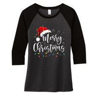 Merry Christmas Lights Red Santa Hat Xmas Family Women's Tri-Blend 3/4-Sleeve Raglan Shirt