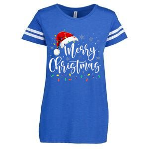 Merry Christmas Lights Red Santa Hat Xmas Family Enza Ladies Jersey Football T-Shirt