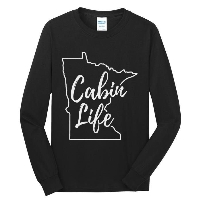 Minnesota Cabin Life Love Minnesota State Outline Tall Long Sleeve T-Shirt