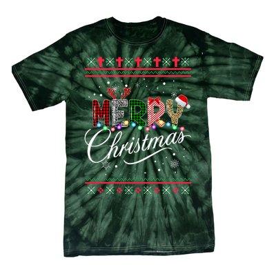 Merry Christmas Leopard Buffalo Red Plaid  Tie-Dye T-Shirt