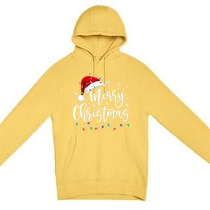 Merry Christmas Lights Red Santa Hat Xmas Family Gift Premium Pullover Hoodie