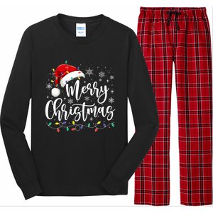 Merry Christmas Lights Red Santa Hat Xmas Family Gift Long Sleeve Pajama Set