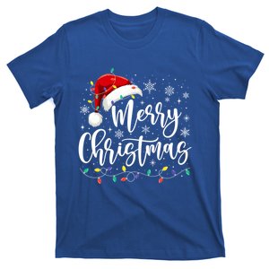 Merry Christmas Lights Red Santa Hat Xmas Family Gift T-Shirt