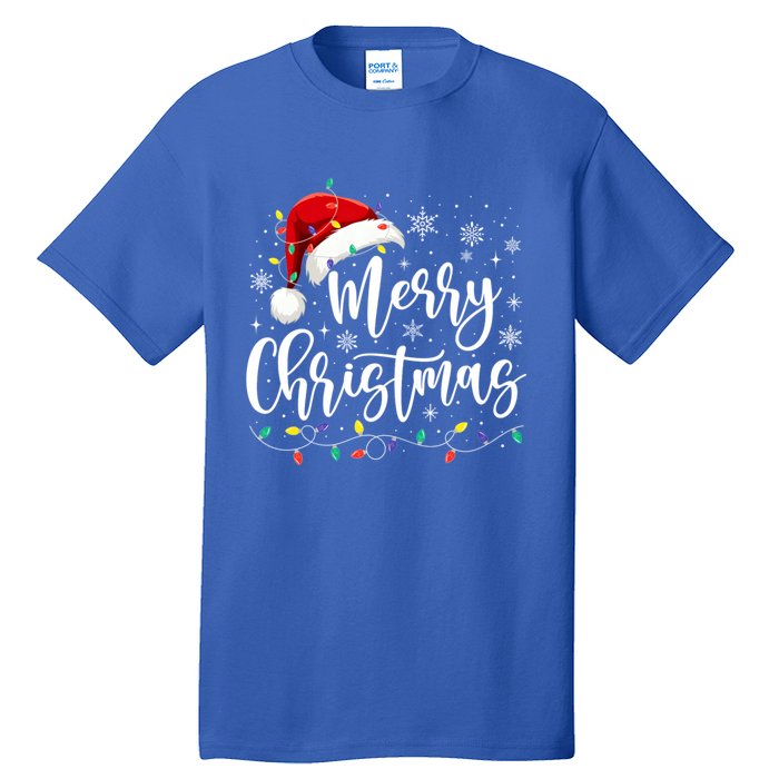 Merry Christmas Lights Red Santa Hat Xmas Family Gift Tall T-Shirt