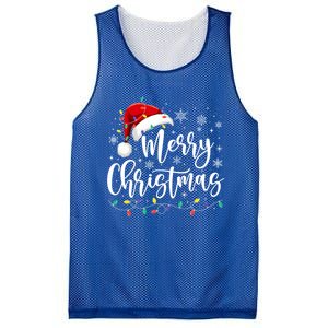 Merry Christmas Lights Red Santa Hat Xmas Family Gift Mesh Reversible Basketball Jersey Tank