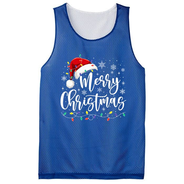 Merry Christmas Lights Red Santa Hat Xmas Family Gift Mesh Reversible Basketball Jersey Tank