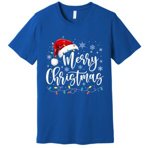 Merry Christmas Lights Red Santa Hat Xmas Family Gift Premium T-Shirt