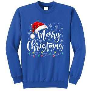 Merry Christmas Lights Red Santa Hat Xmas Family Gift Tall Sweatshirt