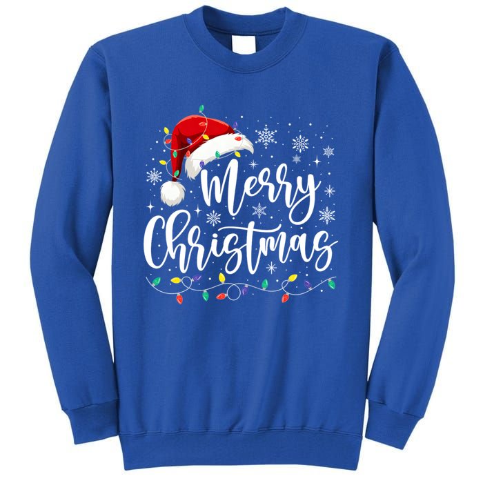 Merry Christmas Lights Red Santa Hat Xmas Family Gift Tall Sweatshirt