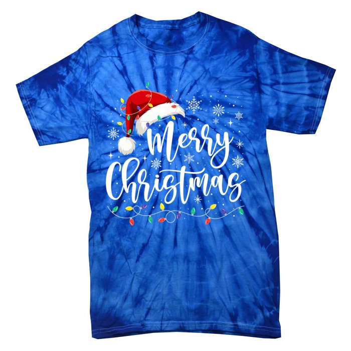 Merry Christmas Lights Red Santa Hat Xmas Family Gift Tie-Dye T-Shirt