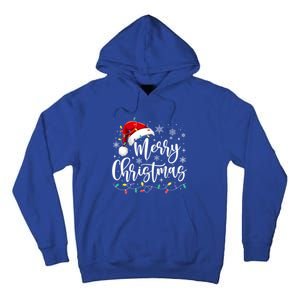 Merry Christmas Lights Red Santa Hat Xmas Family Gift Tall Hoodie