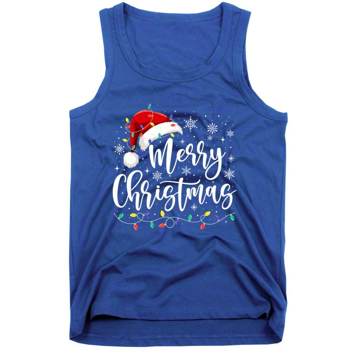 Merry Christmas Lights Red Santa Hat Xmas Family Gift Tank Top