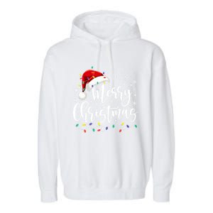 Merry Christmas Lights Red Santa Hat Xmas Family Gift Garment-Dyed Fleece Hoodie