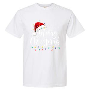 Merry Christmas Lights Red Santa Hat Xmas Family Gift Garment-Dyed Heavyweight T-Shirt