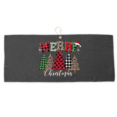 Merry Christmas Leopard Buffalo Red Plaid Hoodie Large Microfiber Waffle Golf Towel