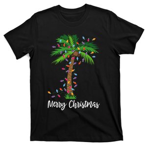 Merry Christmas Lights Palm Tree Beach Xmas Pajama T-Shirt