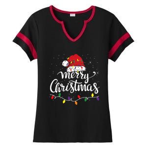 Merry Christmas Lights Red Santa Hat Xmas Family Ladies Halftime Notch Neck Tee