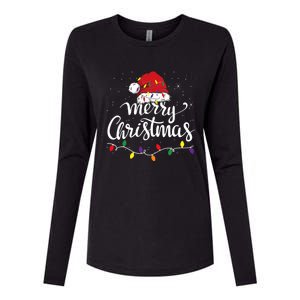 Merry Christmas Lights Red Santa Hat Xmas Family Womens Cotton Relaxed Long Sleeve T-Shirt