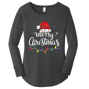 Merry Christmas Lights Red Santa Hat Xmas Family Women's Perfect Tri Tunic Long Sleeve Shirt