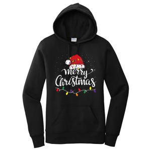 Merry Christmas Lights Red Santa Hat Xmas Family Women's Pullover Hoodie