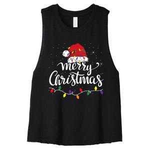 Merry Christmas Lights Red Santa Hat Xmas Family Women's Racerback Cropped Tank