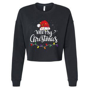 Merry Christmas Lights Red Santa Hat Xmas Family Cropped Pullover Crew