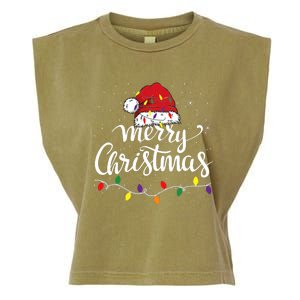 Merry Christmas Lights Red Santa Hat Xmas Family Garment-Dyed Women's Muscle Tee