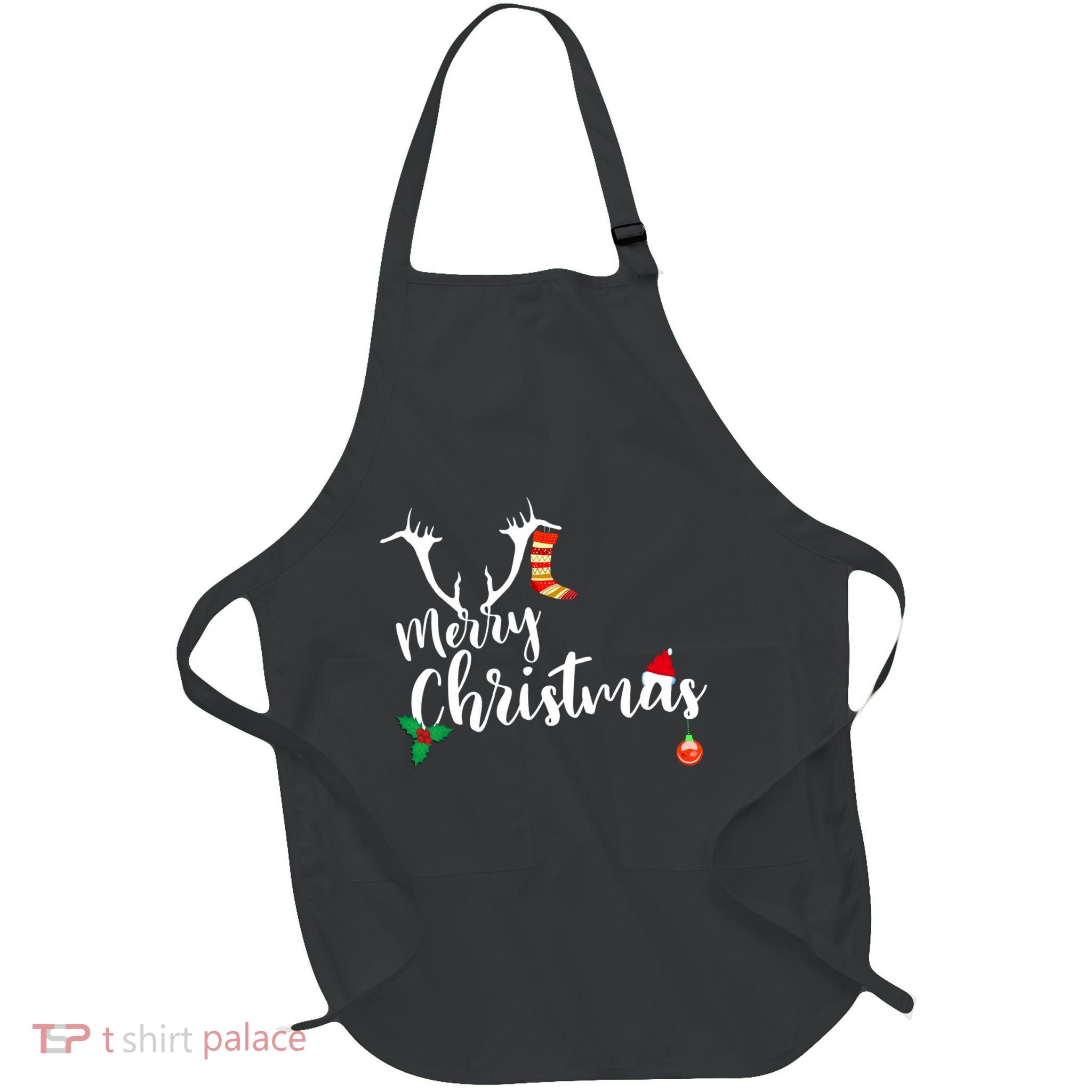 Merry Christmas Long Sleeve Full-Length Apron With Pockets