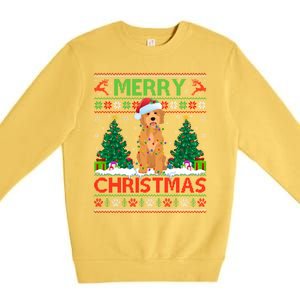 Merry Christmas Lighting Ugly Goldendoodle Christmas Premium Crewneck Sweatshirt