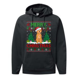 Merry Christmas Lighting Ugly Goldendoodle Christmas Performance Fleece Hoodie