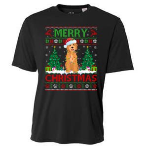 Merry Christmas Lighting Ugly Goldendoodle Christmas Cooling Performance Crew T-Shirt