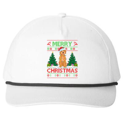 Merry Christmas Lighting Ugly Goldendoodle Christmas Snapback Five-Panel Rope Hat