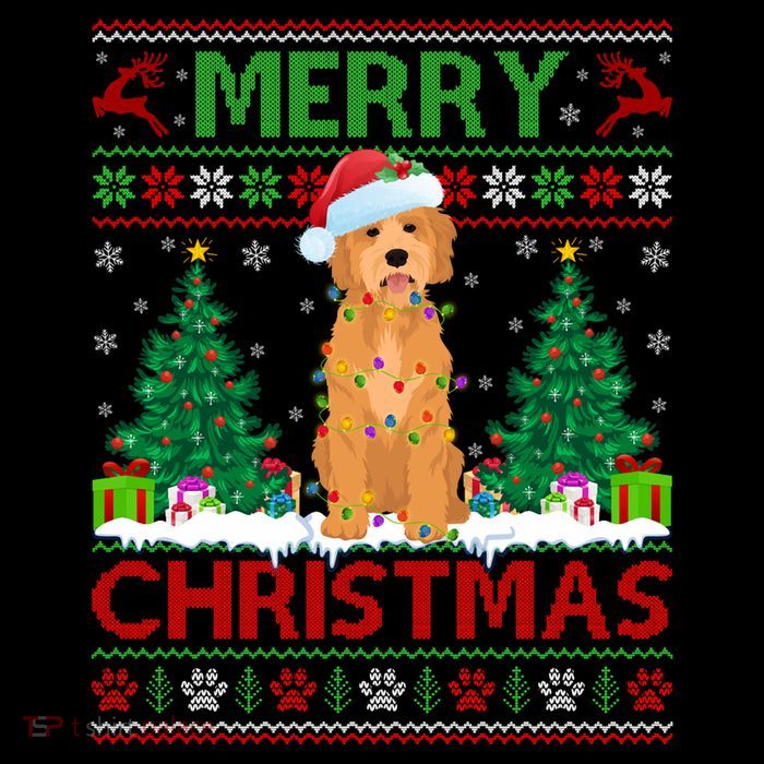 Merry Christmas Lighting Ugly Goldendoodle Christmas Premium T-Shirt